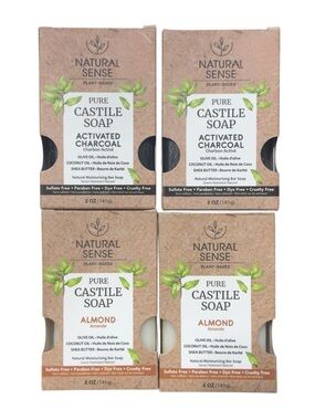 Natural Sense Activated Charcoal & Almond 4 Pack Pure Castile Bar Soap NWT